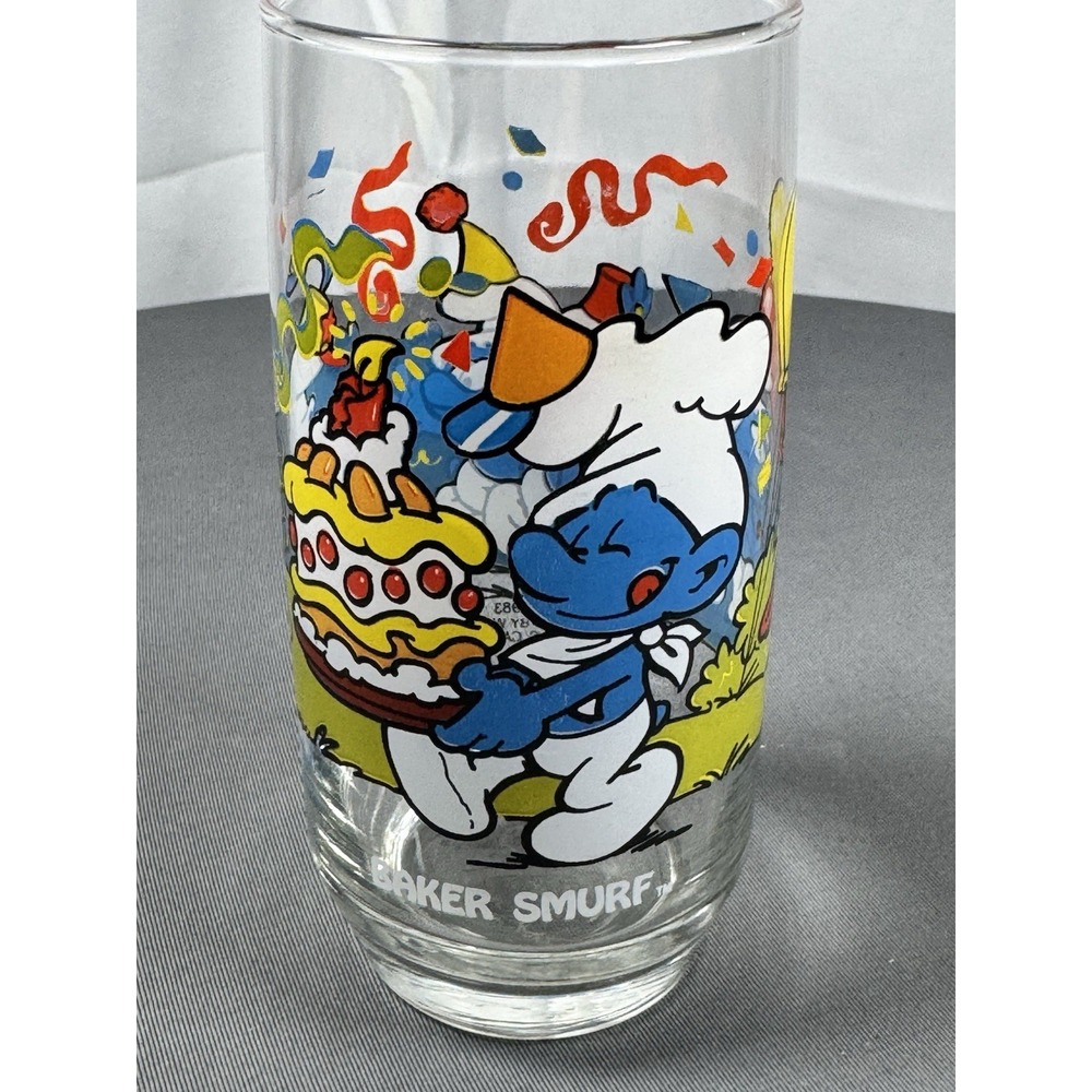 Smurfs Vintage 1983‎ Baker Smurf Drinking Glass 6" Cartoon